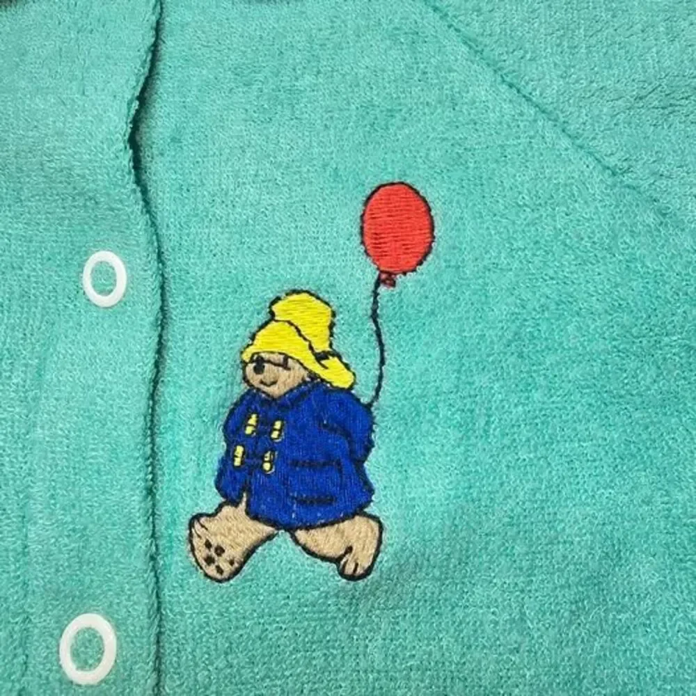 Paddington Bear Newborn to 0-3 month vintage green terry cloth footed sleepwear